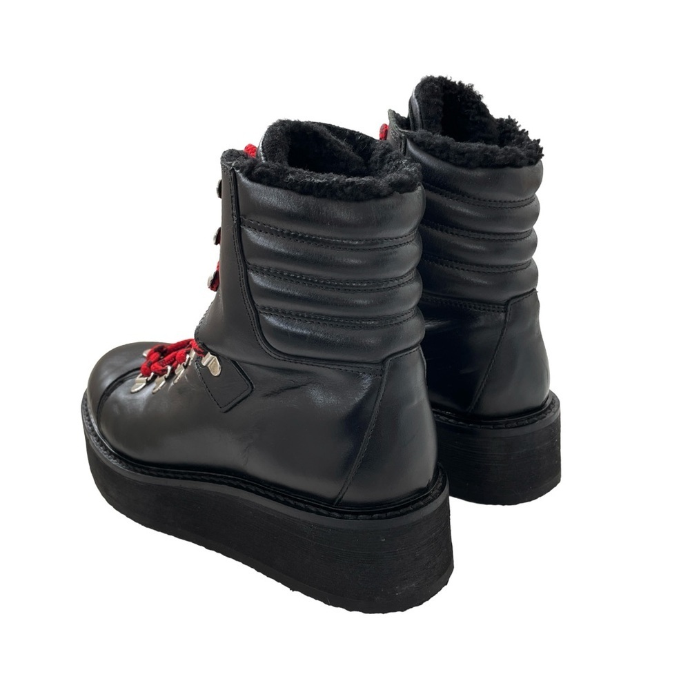 ALLSAINTS Fae Lace-Up Winter Hiker Boots, Black Leather, Red Laces, Wedge, EU 38 - Picture 6 of 10